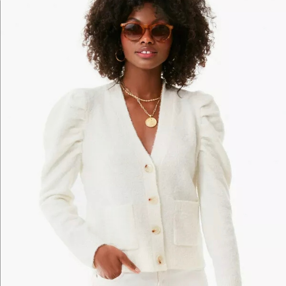 Tuckernuck White Pippa Puff Sleeve Cardigan Sweater Women's Size XXL NWT